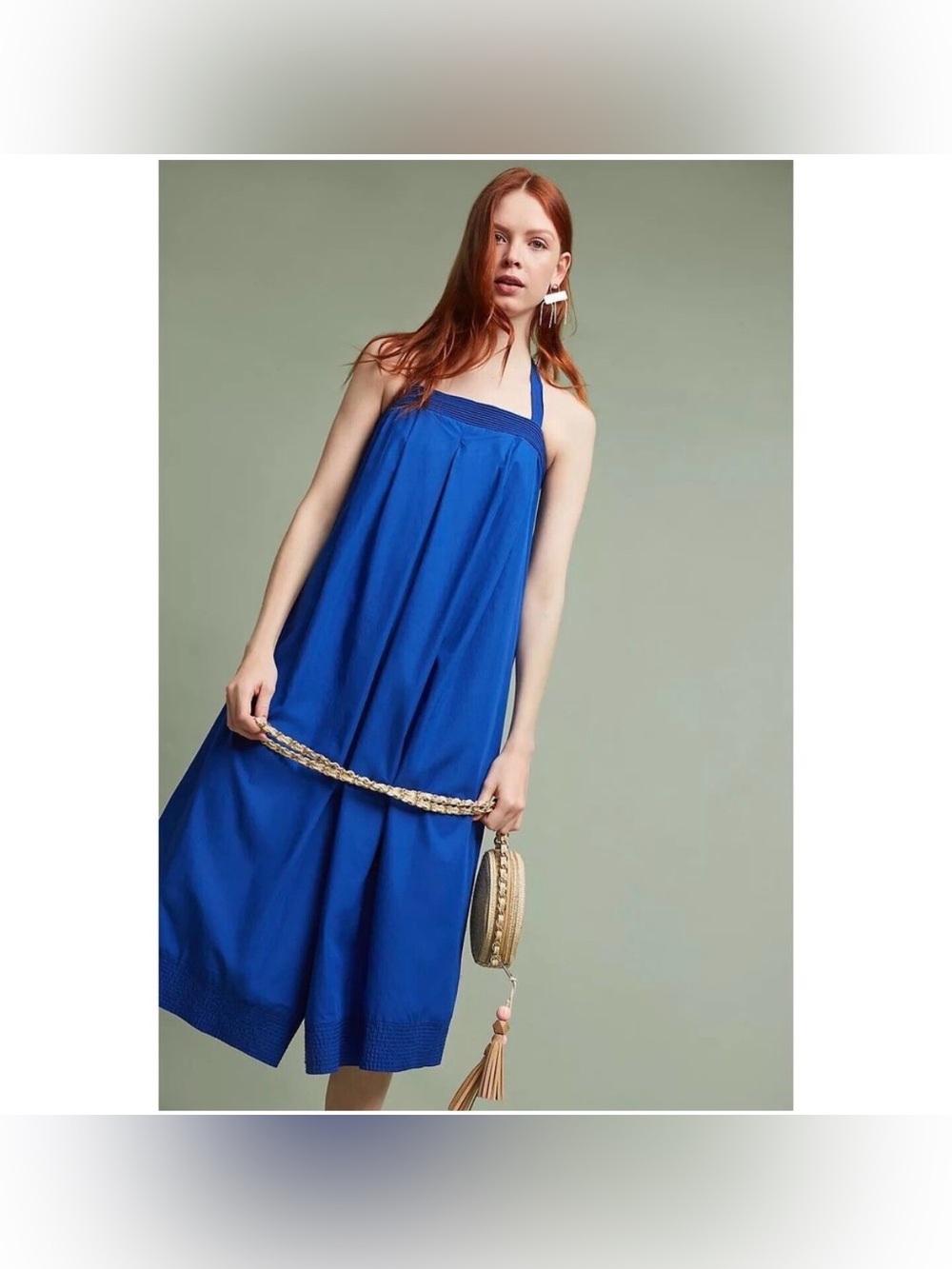Anthropologie Hei Hei Sunward Wide Leg Jumpsuit Blue Halter Neck Size Small